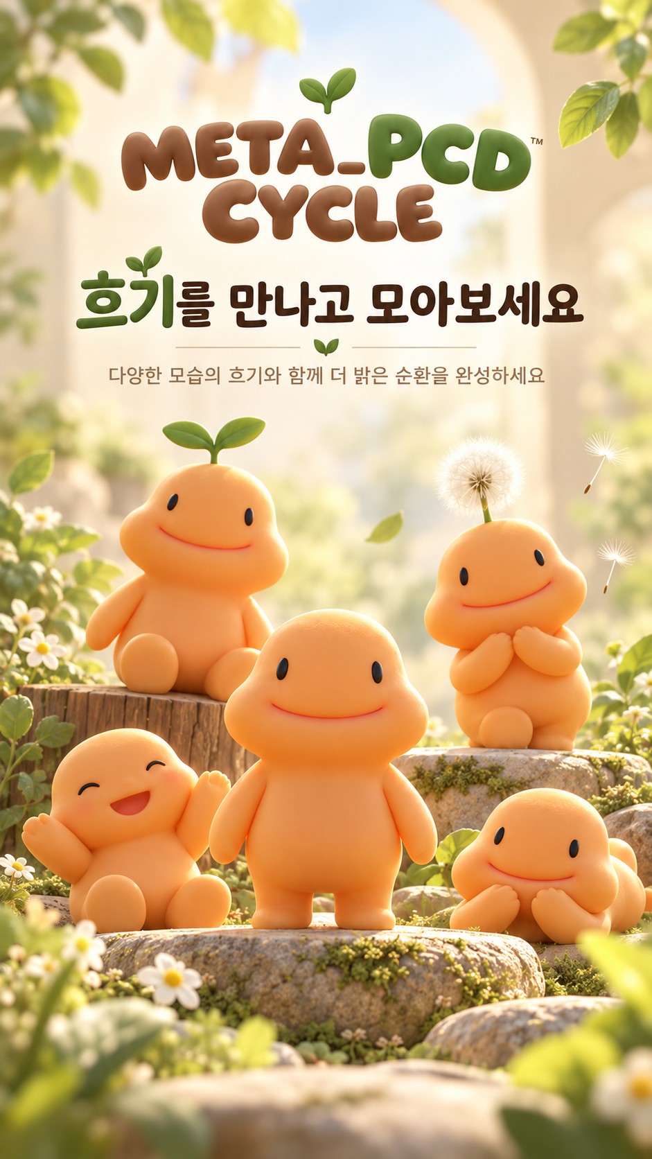 META_PCD CYCLE 포스터. 흐기를 만나고 모아보세요. 다양한 모습의 흐기와 함께 더 밝은 순환을 완성하세요.